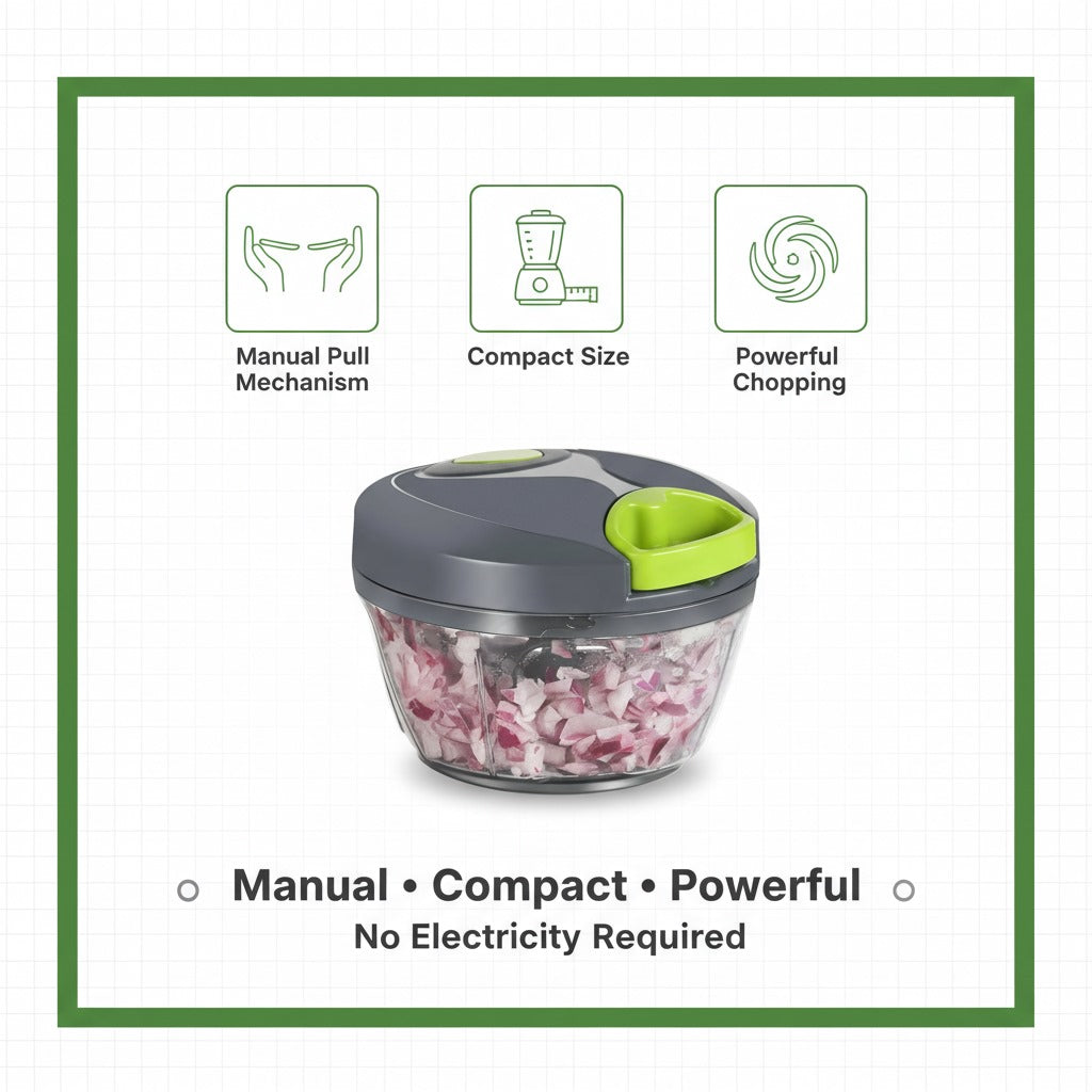Manual Pull String Food Chopper – 2.5 Cup Vegetable Dicer Gray/Lime