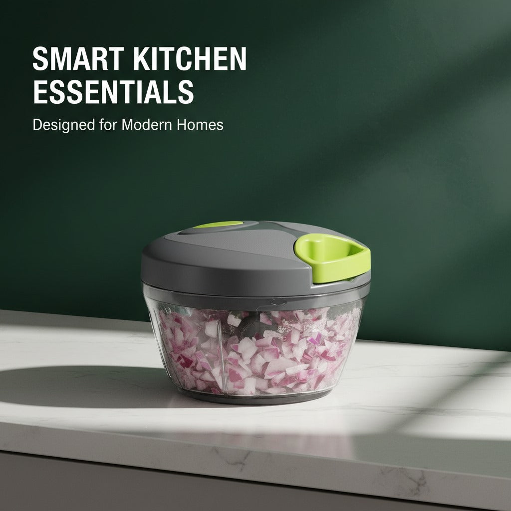 Manual Pull String Food Chopper – 2.5 Cup Vegetable Dicer Gray/Lime