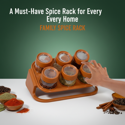 Spices Rack – 6-Piece Crystal Clear Plastic Jars with Rack