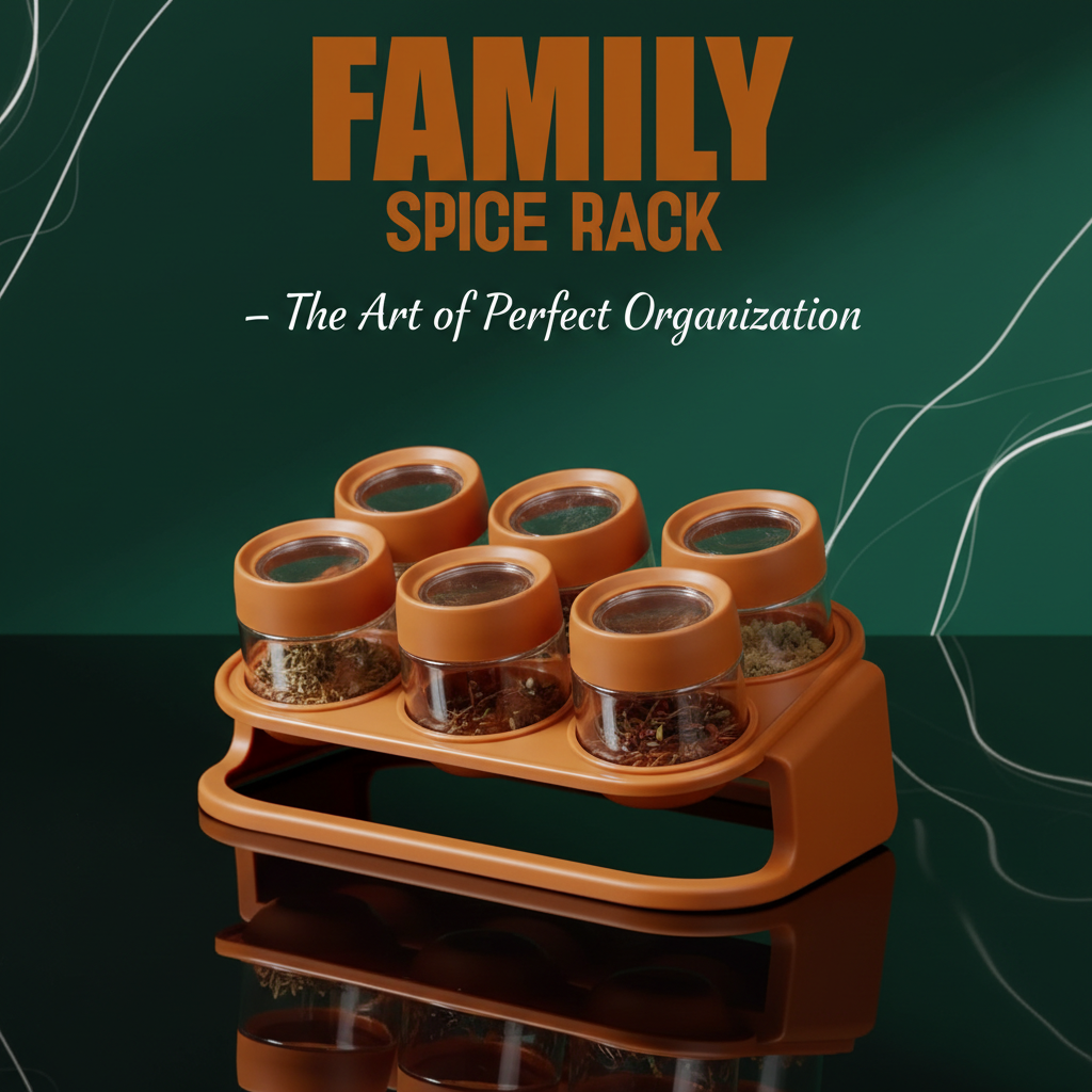 Spices Rack – 6-Piece Crystal Clear Plastic Jars with Rack