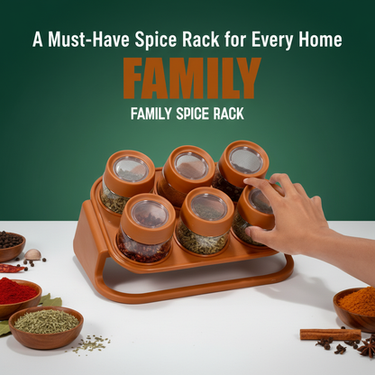 Spices Rack – 6-Piece Crystal Clear Plastic Jars with Rack