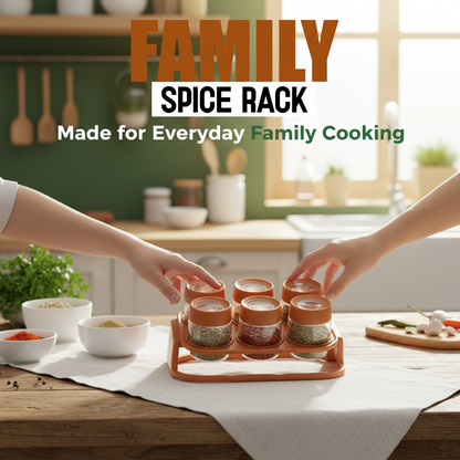 Spices Rack – 6-Piece Crystal Clear Plastic Jars with Rack